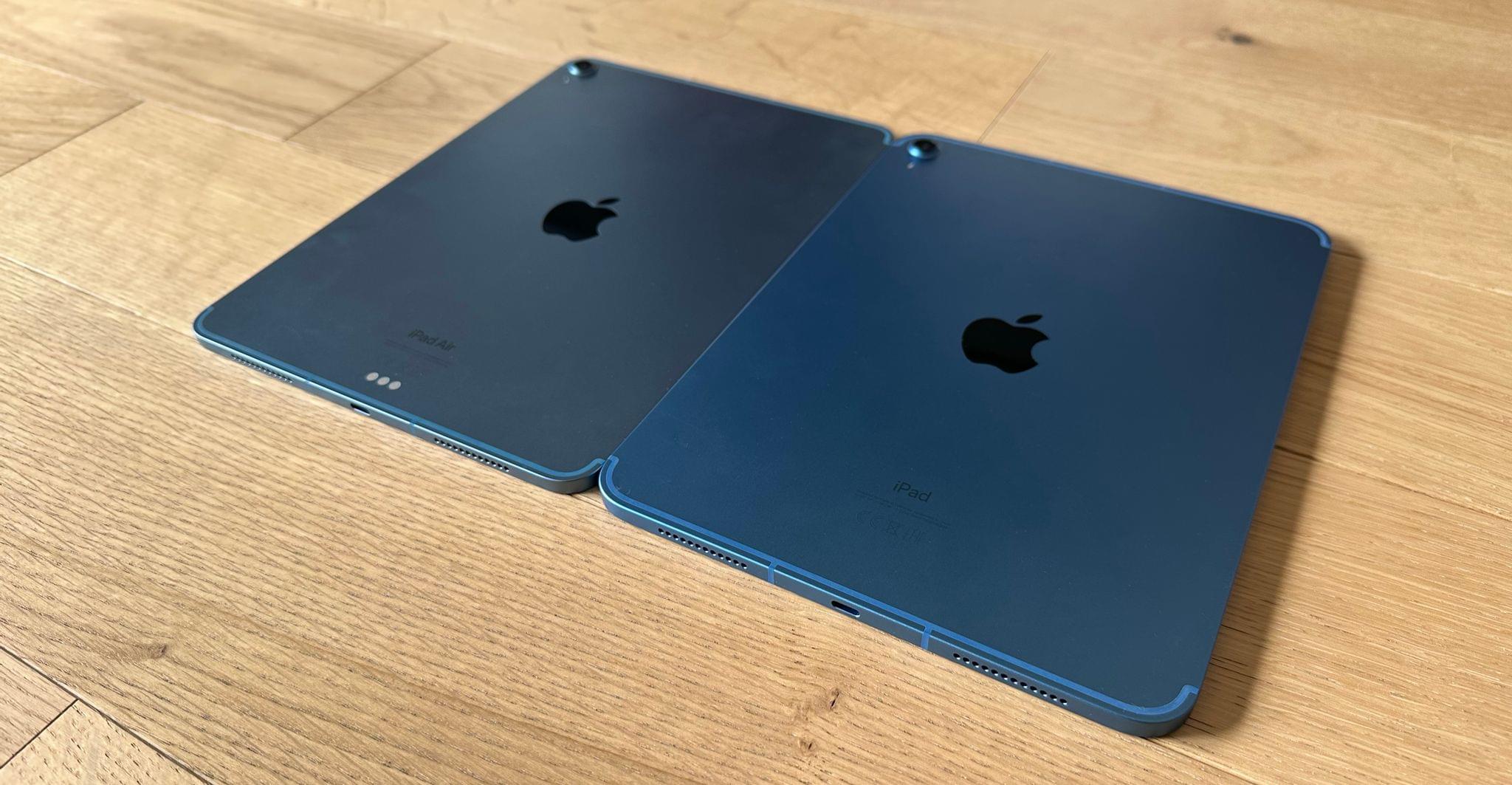 The new iPad (right) is a proper blue.