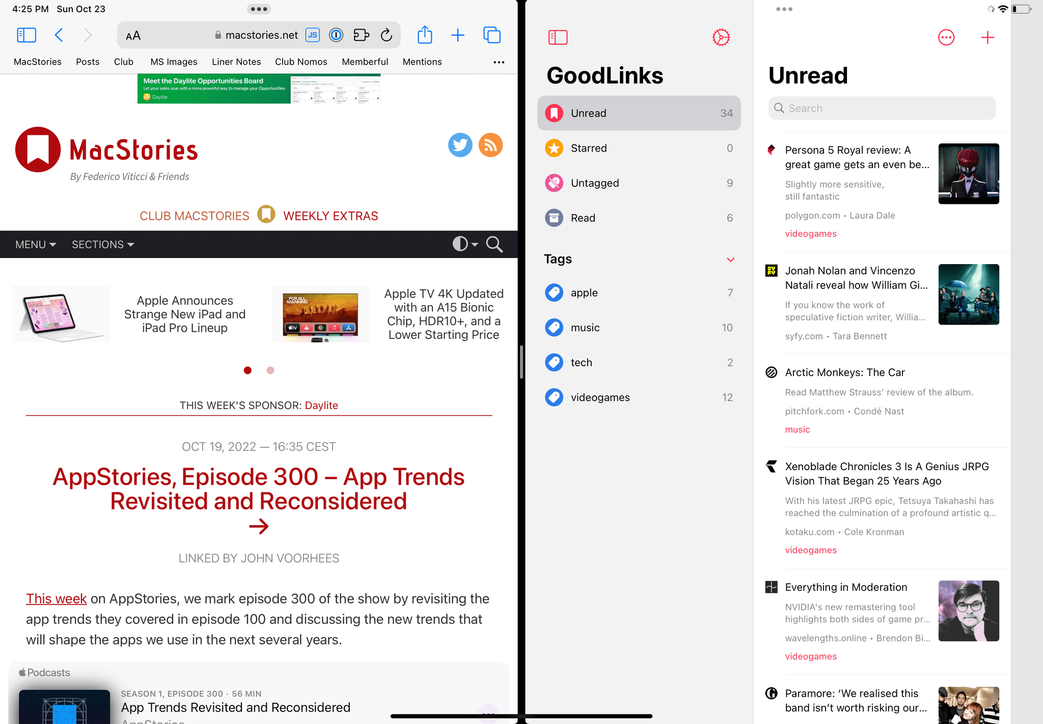 Split View on iPad Air with display scaling enabled.